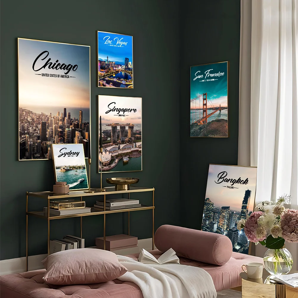 

World Travel City Anime Posters Sticky Whitepaper Sticker DIY Room Bar Cafe Kawaii Room Decor