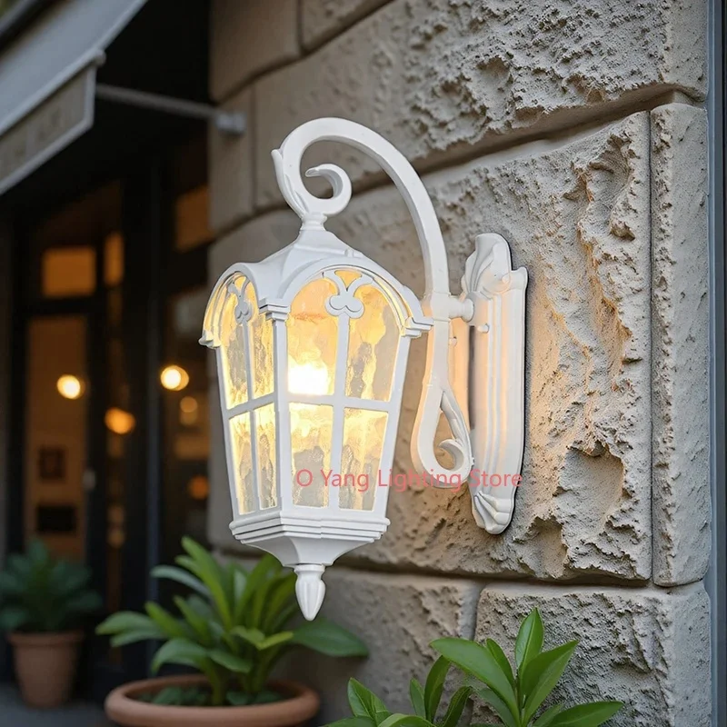White Wall Lamp Waterproof Villa Courtyard Gate Outdoor Terrace Balcony Garden Wall Lighting Landscape Lamp Wired Version