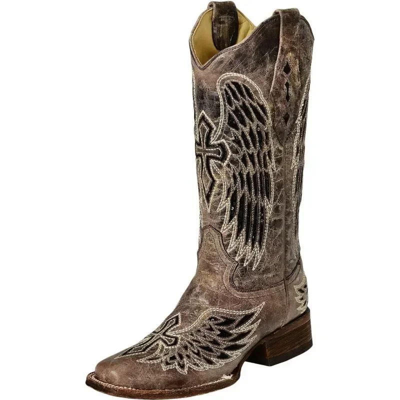 Botas hasta la rodilla para mujer, botines bohemios con tacón cuadrado de 4CM, estilo Retro, tótem europeo y americano