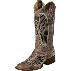 Women Boots Knee High Bohemian Fashion Knight Boot 4CM Square Heel New European And American Women Retro Totem Boots Women Shoe