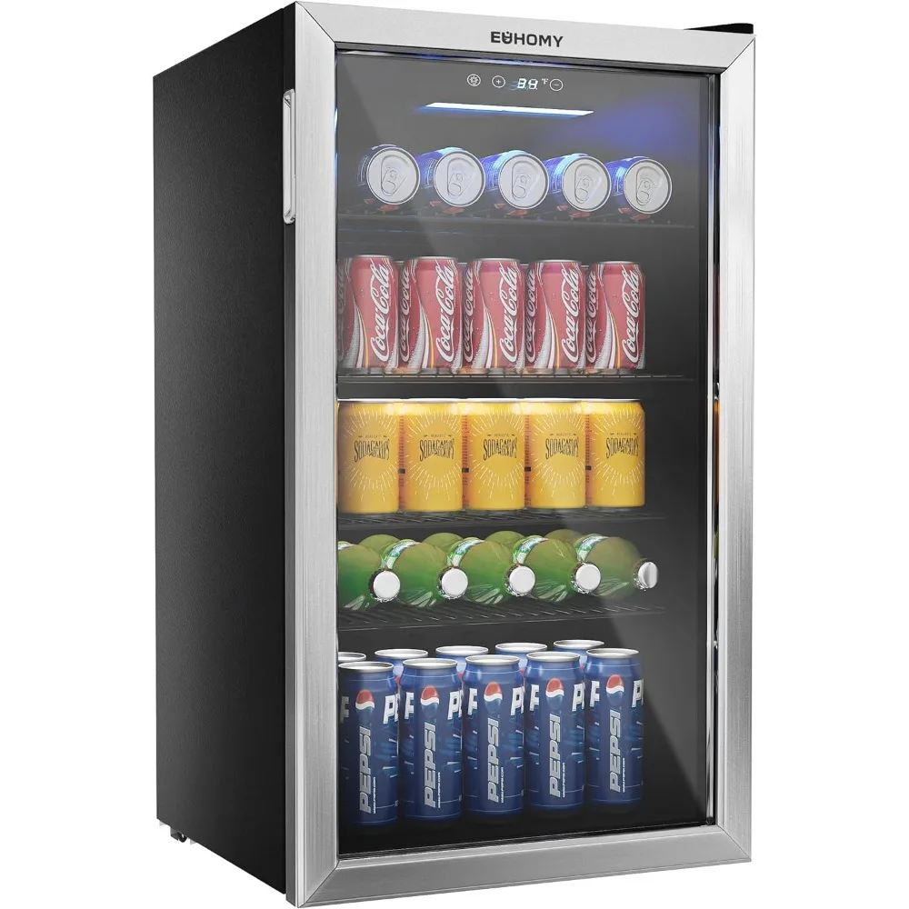 126 Can Mini fridge with Glass Door, Small Refrigerator with Adjustable Shelves for Soda Beer or Wine, Perfect