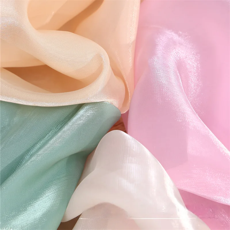 Soft Plain Crystal Pearl Organza Fabric By The Meter for Curtains Dress Hanfu Decoration Diy Sewing Cloth Breathable White Red