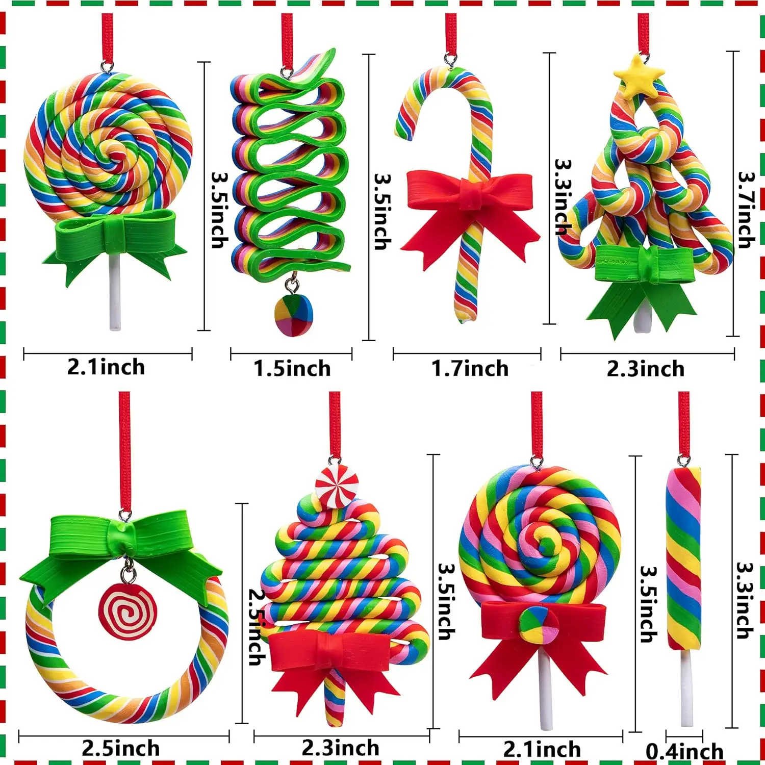 Christmas Lollipop Ornaments-Rainbow Hanging Ornaments-Christmas Candies Polymer Clay Ornament for Xmas Tree Party Decoration