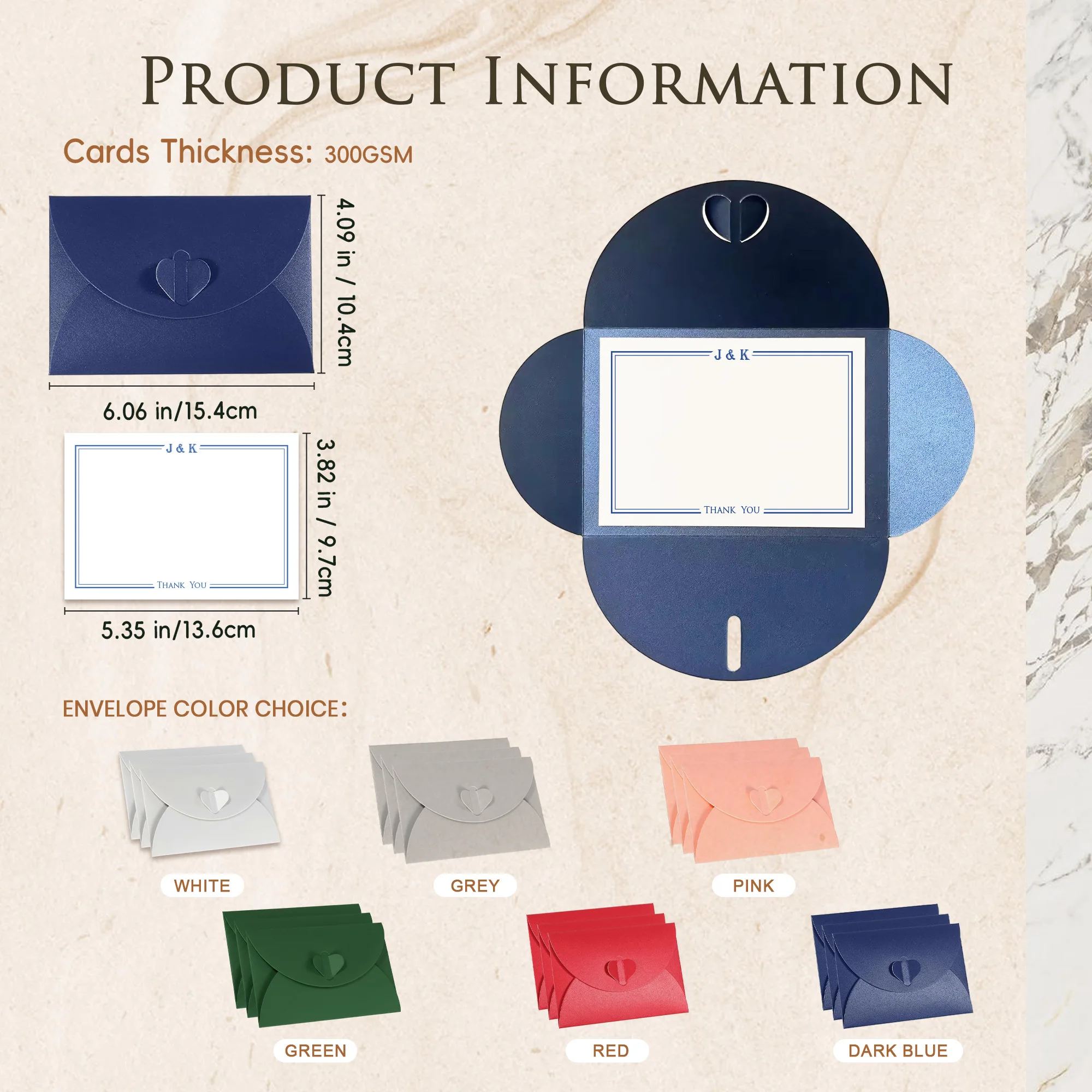 مغلفات مخصصة رسالة شخصية الأزواج شكرا لك بطاقات مع صورة/زفاف شكرا لك بطاقات ملاحظة/مذكرة قرطاسية مسطحة مخصصة