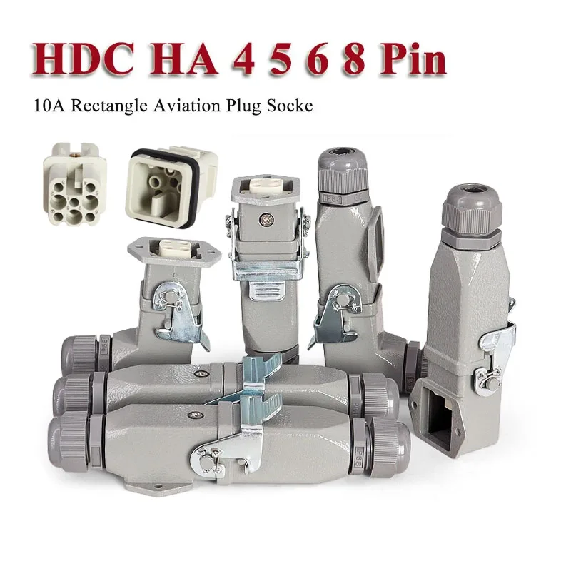 

3 4 5 6 8 +PE HDC-HA-003 Rectangular Heavy Duty Connector Waterproof Aviation Plug 10A HD-007 Heavy Load Male Female Socket