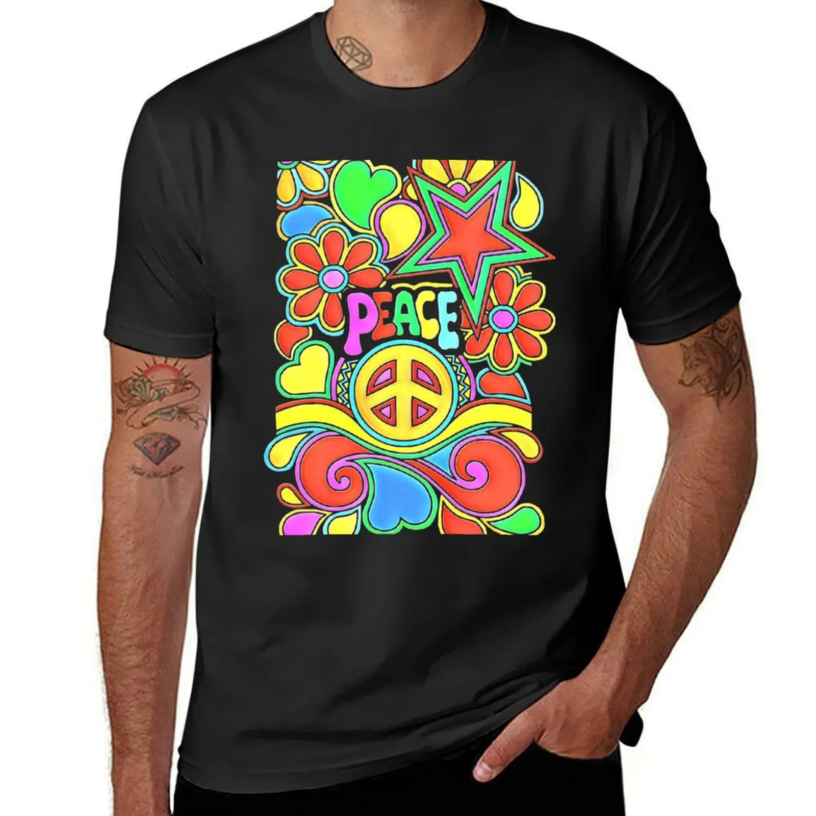 

Peace and love Flower Power Hippy Design T-Shirt summer clothes plus sizes Men's t-shirt