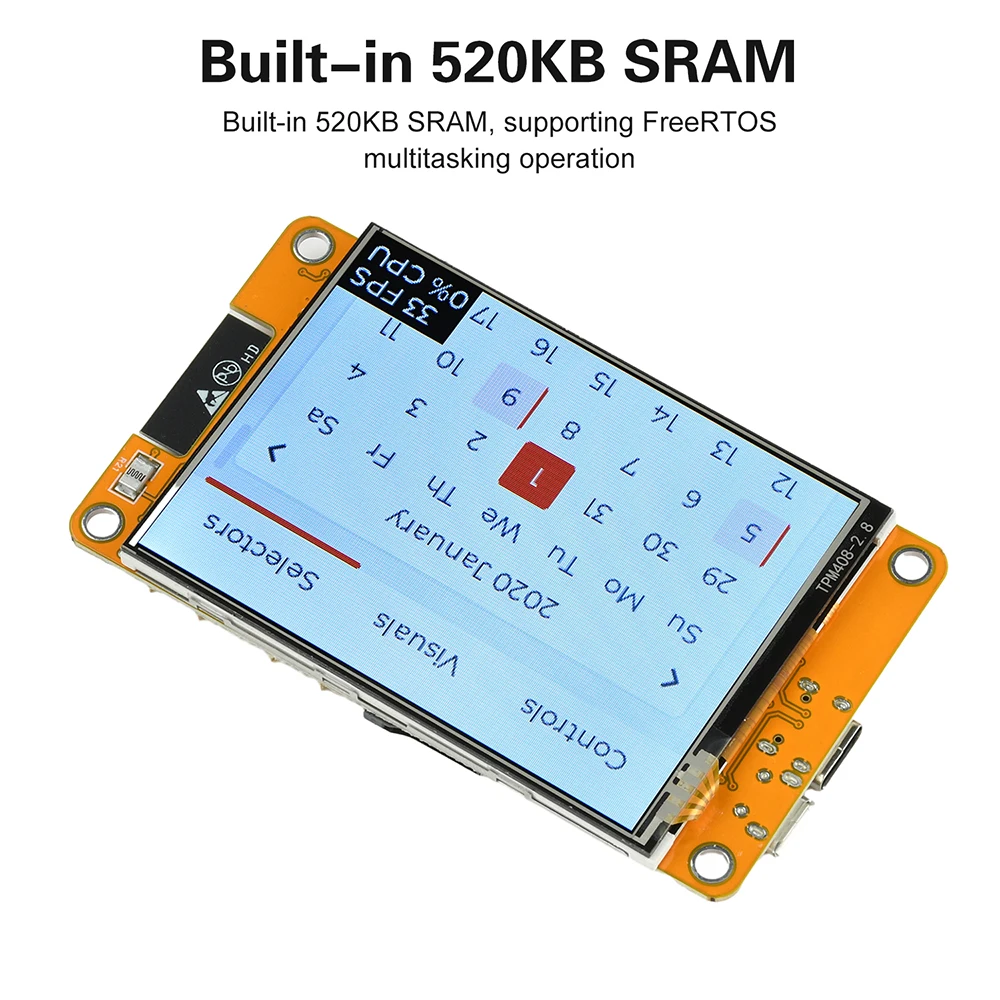 ESP32 WiFi BT Development Board 2.8 Inch ESP32 Module Type C+Micro USB Dual Interface ST7789 Driver Onboard 2412~2484MHz