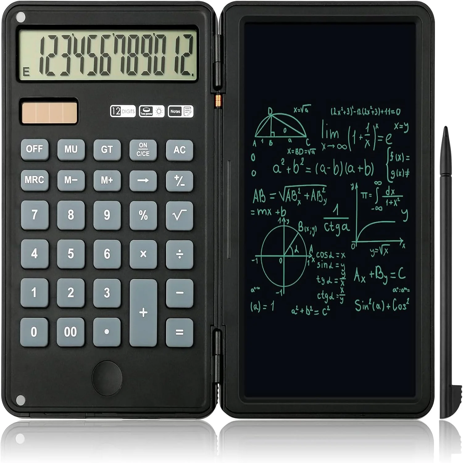 

Calculator, 12-Digit Mute Desktop Calculators with 6 inch Writing Tablet, Solar and Battery Dual Power for Office, School, Busi