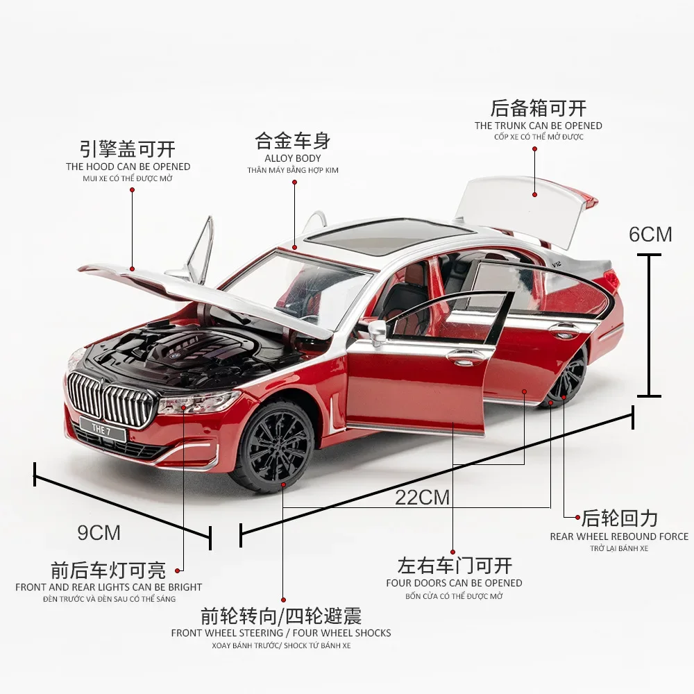 THE 7 760LI 1:24 محاكاة عالية دييكاست سبيكة معدنية نموذج سيارة ضوء الصوت التراجع مجموعة لعبة الهدايا