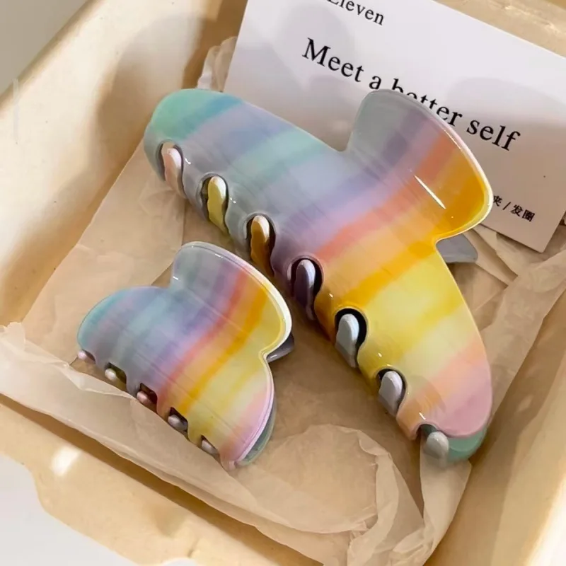 

Элегантная заколка-краб для волос с радужными полосками из ацетатного волокна для женщин и девушек, модный аксессуар для волос