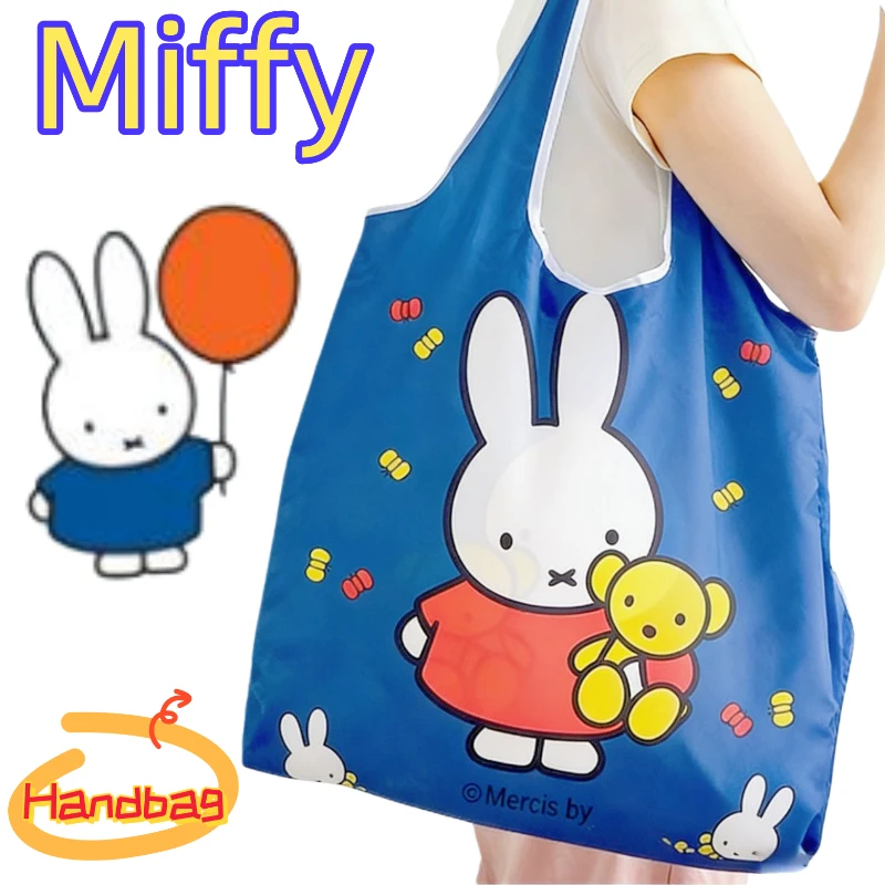 

New Miffy Rabbit Anime merchandise Secondary Folding Shopping Bag Girl's Out Portable Large Capacity Single Shoulder Handbag