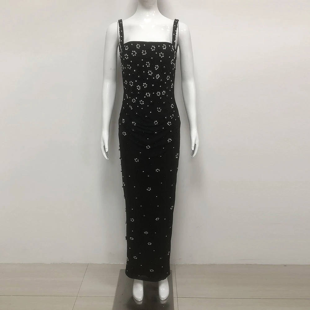 من المألوف ومثير bBackless الماس رصع الياقة الحمالة سليم المناسب ضمادة طويلة الورك المعانقة فستان السهرة #2