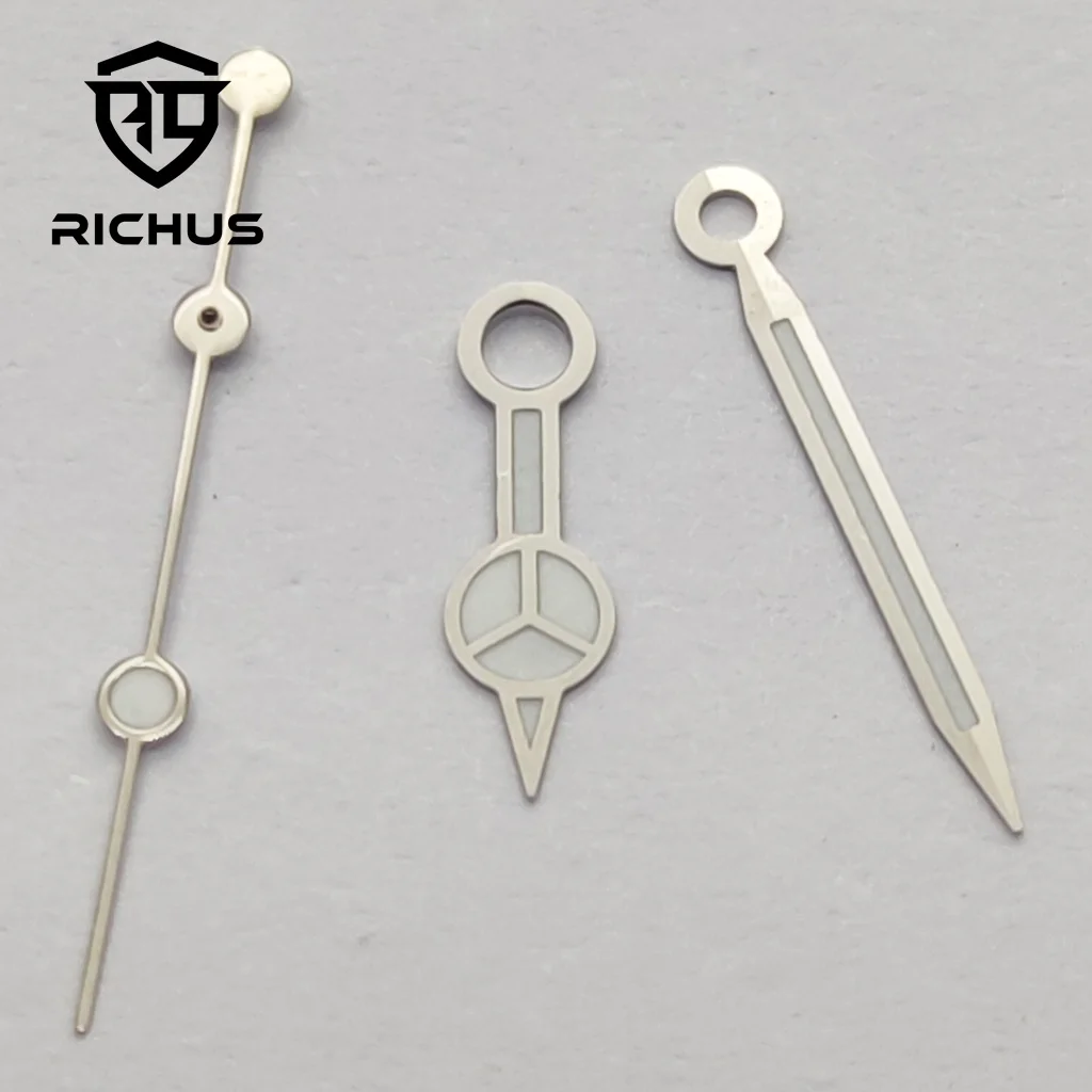 Стрелки RICHUS NH35 Серебряные стрелки часов Зеленые светящиеся подходят для NH34 NH35 NH36 ETA2824 2836 Механизм Miyota8215-DG