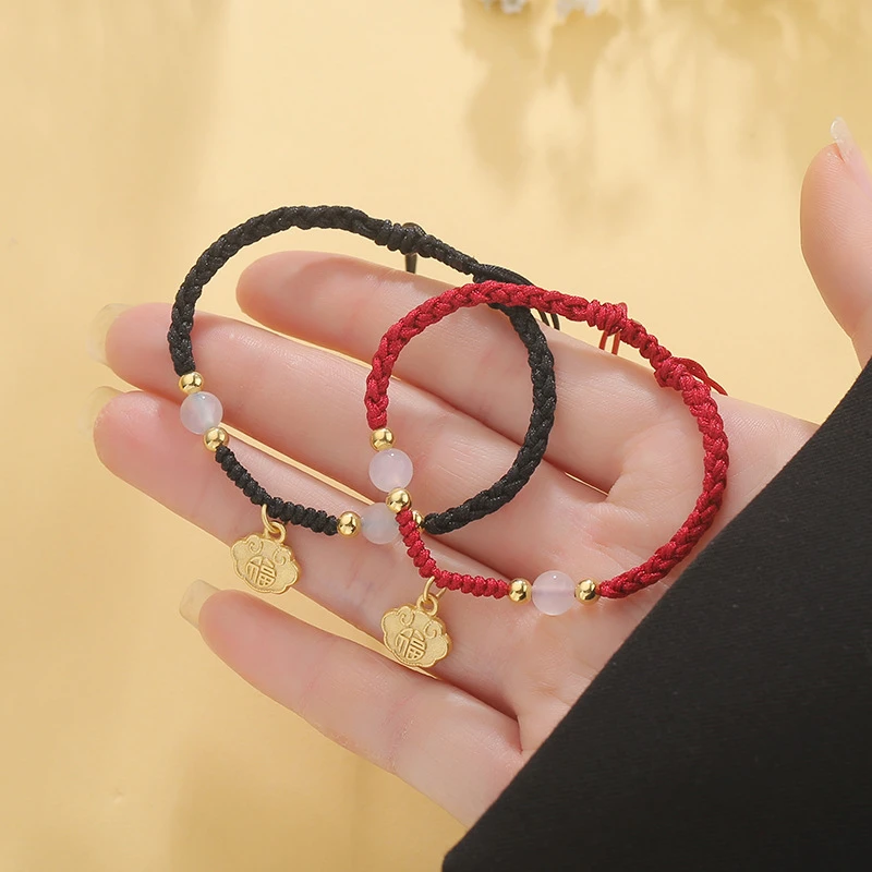 Glückliche handgemachte geflochtene rote Seil-Armbänder für Damen und Herren, einfache verheißungsvolle Knoten-Lotus-Armbänder, Freundschafts-Charm-Schmuck, Geschenke – Detail 14