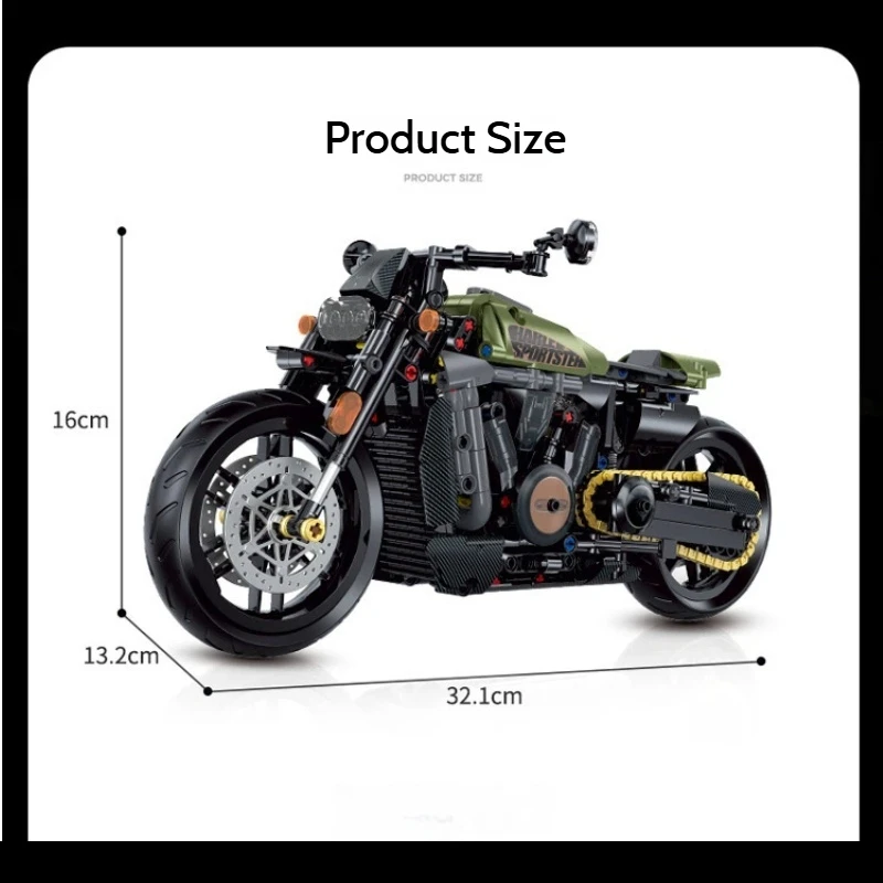 Blocos de construção de motocicleta retrô, modelo diy, técnica de montagem de moto, brinquedo compatível com tijolos pequenos, conjunto de construção criativa, presente