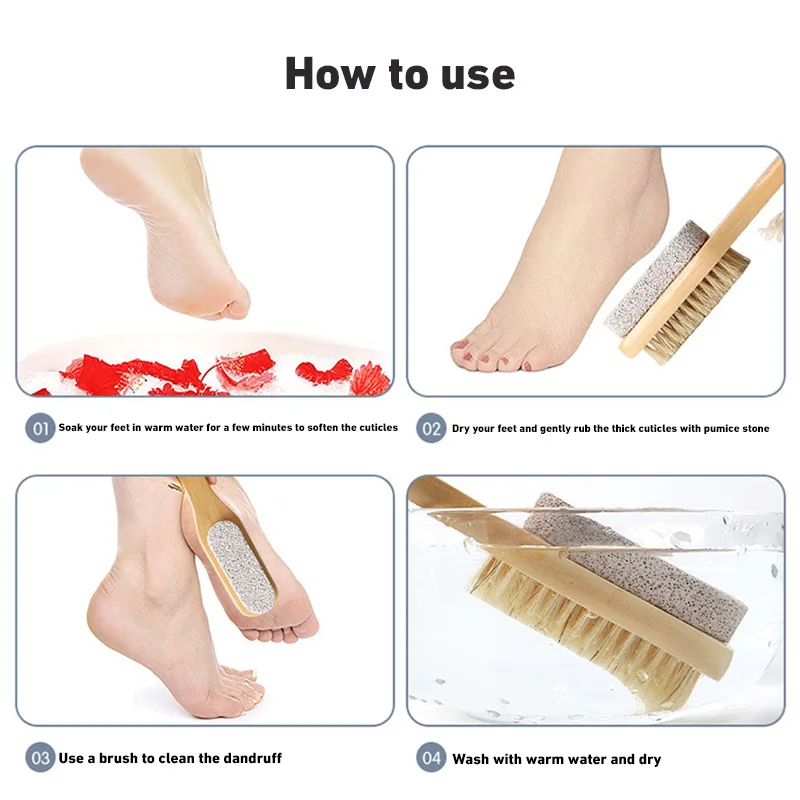 1pc Foot Care Natural Bristle Massage Brush Two-sided Pumice Stone Brush Feet Exfoliating Dead Skin Remover Brush Pedicure Tools