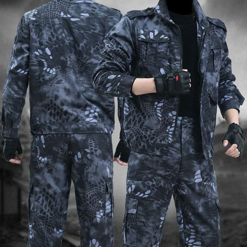 

Black Python Pattern Wear-resistant Overalls Labor Insurance Cloth Uniform Men's Soft Tracksuit Outdoor Suit Designer Clothes
