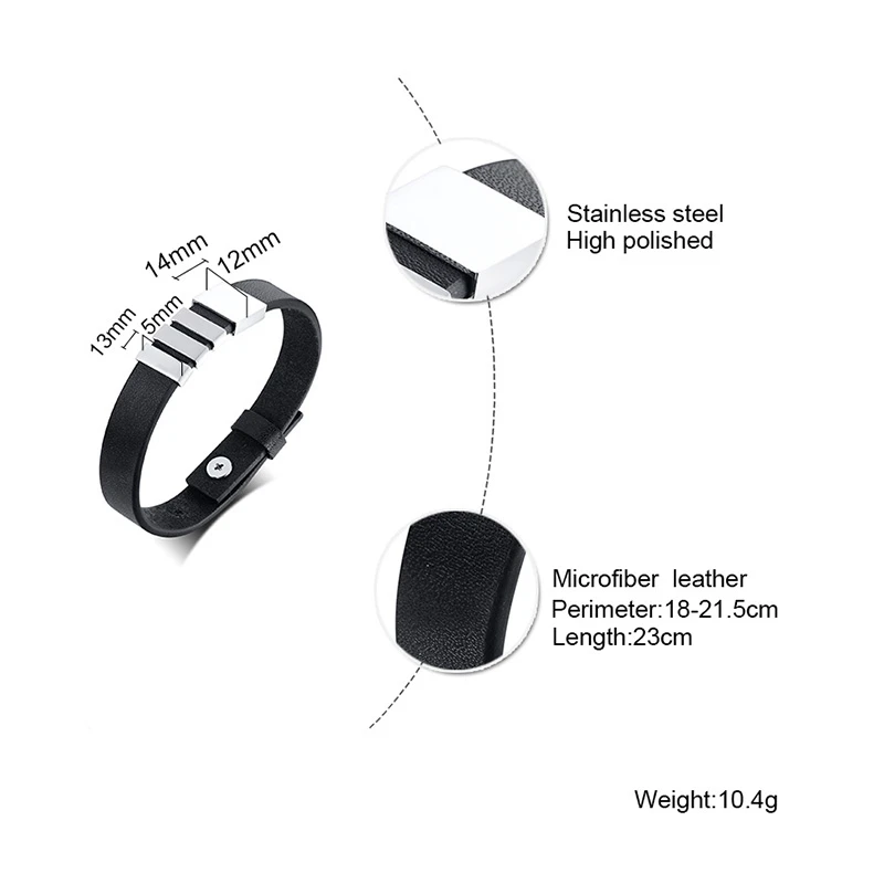 Vnox Personalized Names Bracelets Black Leather Men\'s Bangle Unique Meaningful Family To Dad Husband Gift Gents Jewelry