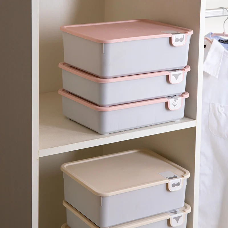 10/15 Grid Plastic Underwear Storage Box with Mark Closet Organizer Drawer for Underwear Socks Box Bra Organizer with Cover