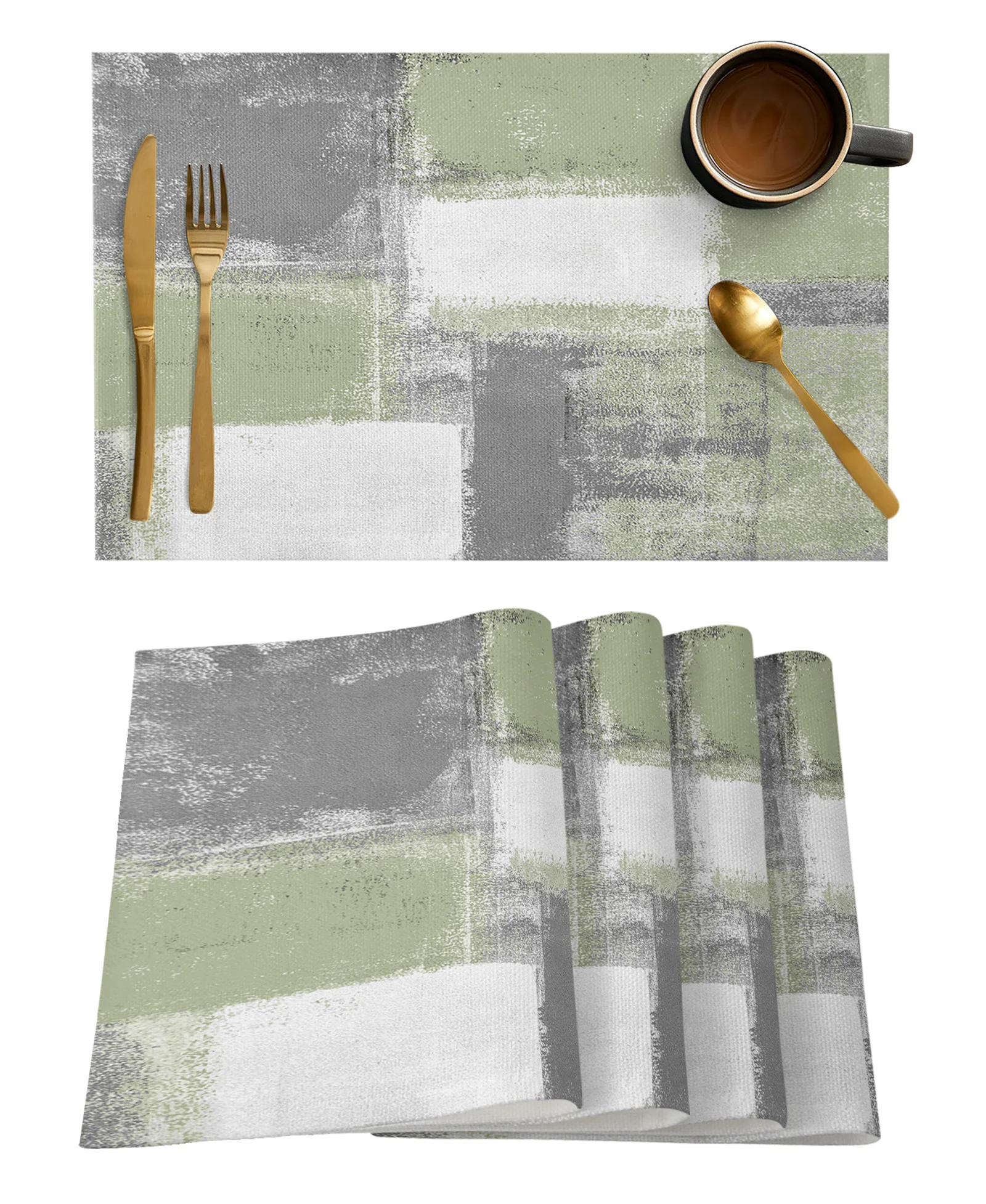 Sage Green Oil Painting Texture Paint Table Mat Xmas Holiday Kitchen Dining Table Decor Placemat Wedding Decor Table Napkin