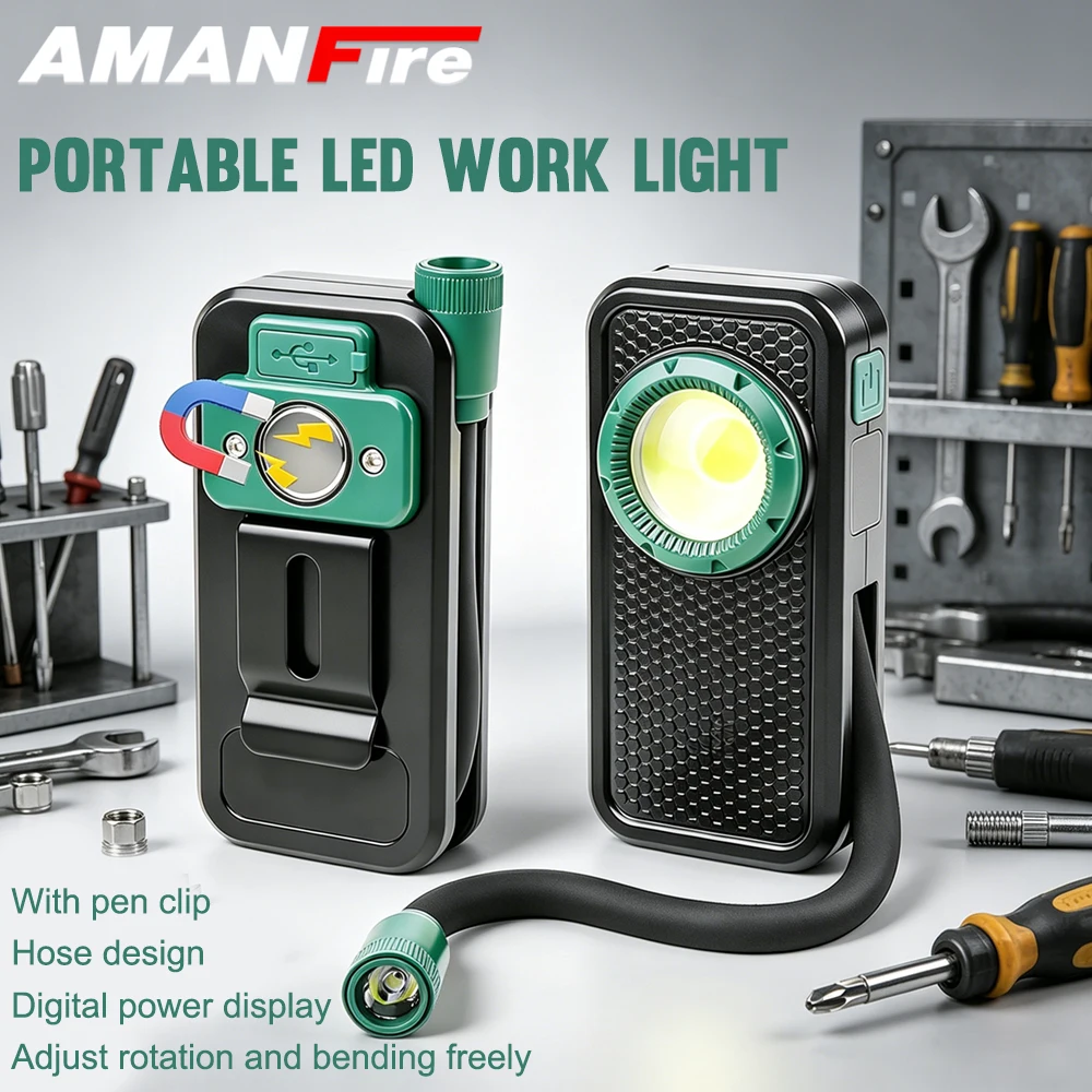Asafee W12 Work Light COB+LED Rechargeable Display 360° Hose Magnetic Back Clip Portable Outdoor Work Camping Light