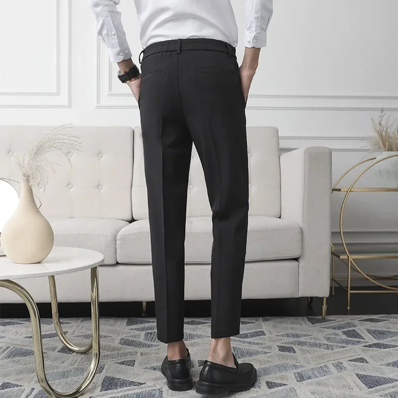 Pop Slim Straight Non-iron Dress Pants Men Business Casual Little Feet Suit Pants Classic Black Apricot Dark Gray Male Trousers - Image 6
