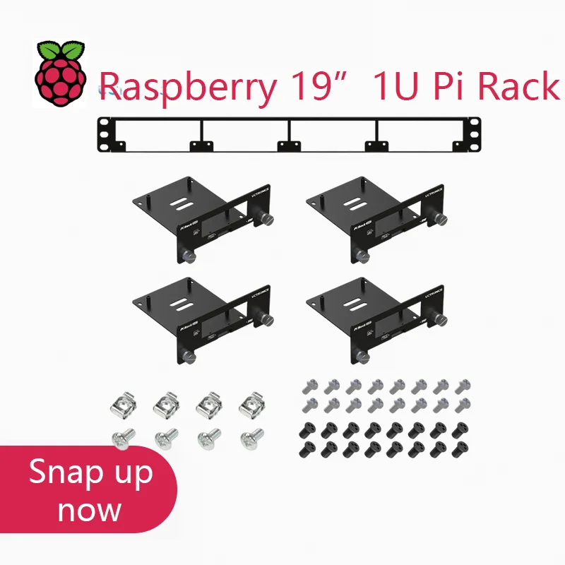 UCTRONICS 19” 1U Raspberry Pi Rack Mount with SSD Mounting Brackets, Thumbscrews Front Removable Bracket Supports Up to 4 Raspbe