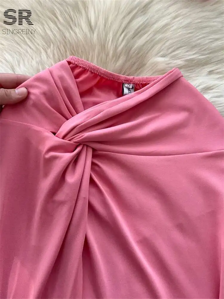 BabYoung été Sexy deux pièces costumes femmes sans manches hauts sans bretelles + jupe moulante fendue froncé Ins ensembles de mode croisés