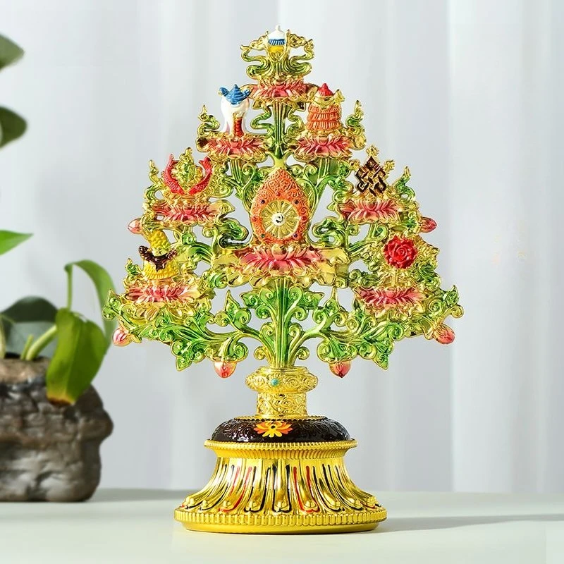 Tibetan Buddhist articles and implements Electroplating painted eight auspicious trees Indoor Feng Shui Ornament Bottom storage