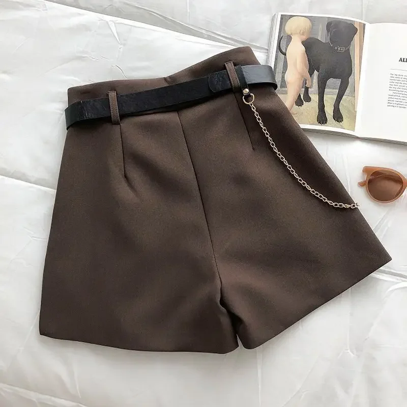 New Casual Comfortable Elegant Wild Shorts With Belt Women's Shorts Autumn Winter Slim Wide Leg A-line Shorts