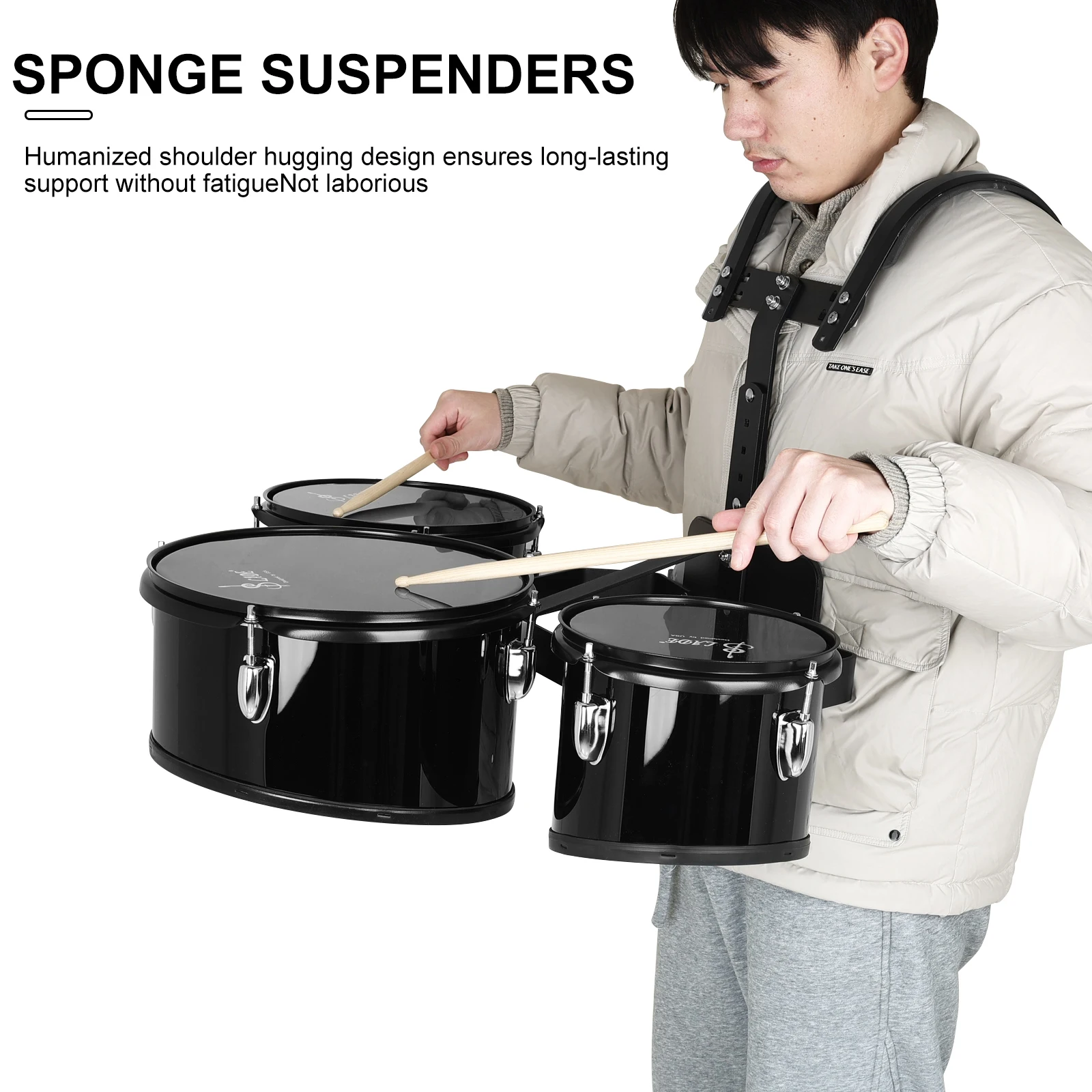 SLADE Triple Marching Drum Multi-joint Drum 3-Sound Drum Marching Drum Performance Percussion Instrument with Back Stand