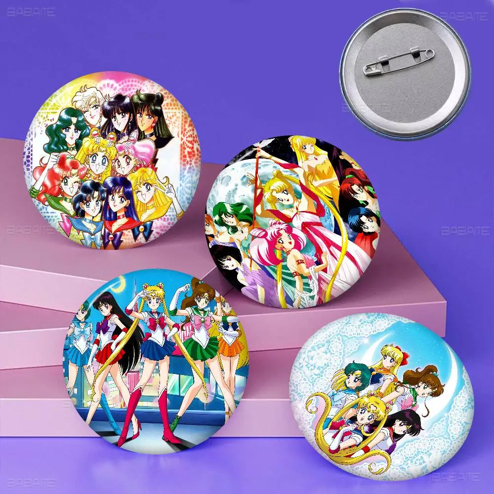 Ami Rei Makoto Usagi Chibiusa Anime Button Pin Handmade Brooch for Clothes Cartoon Badge Backpack Decoration Jewelry Accessories