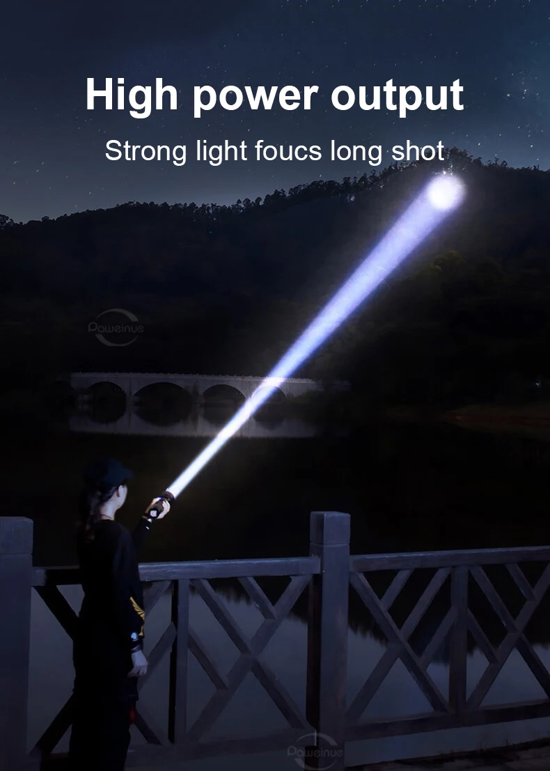 2000000LM Ultra-High Power Flashlight Digital Electronic Display Waterproof Torch Zoom Hand Light Outdoor Camping Lantern