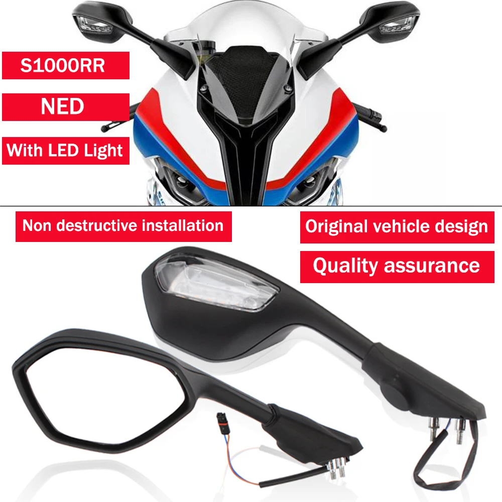 Motorcycle Left Right Rearview Side Mirrors LED Turn Signals For BMW S1000RR 2019 2020 2021 2022 2023