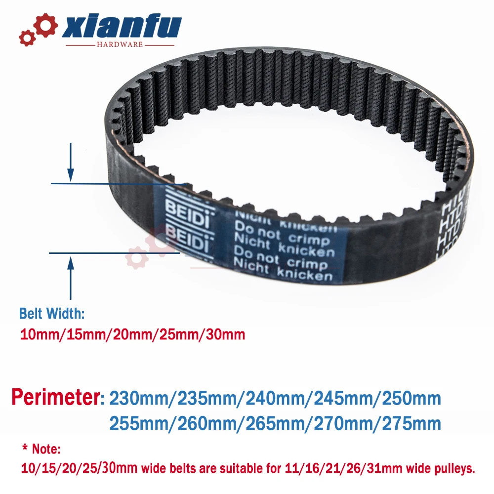 HTD5M Synchronous Belt Timing 5M Pitch 5mm Width 10/15/20/25/30mm Perimeter 230 235 240 245 250 255 260 265 270 275mm Rubber HTD