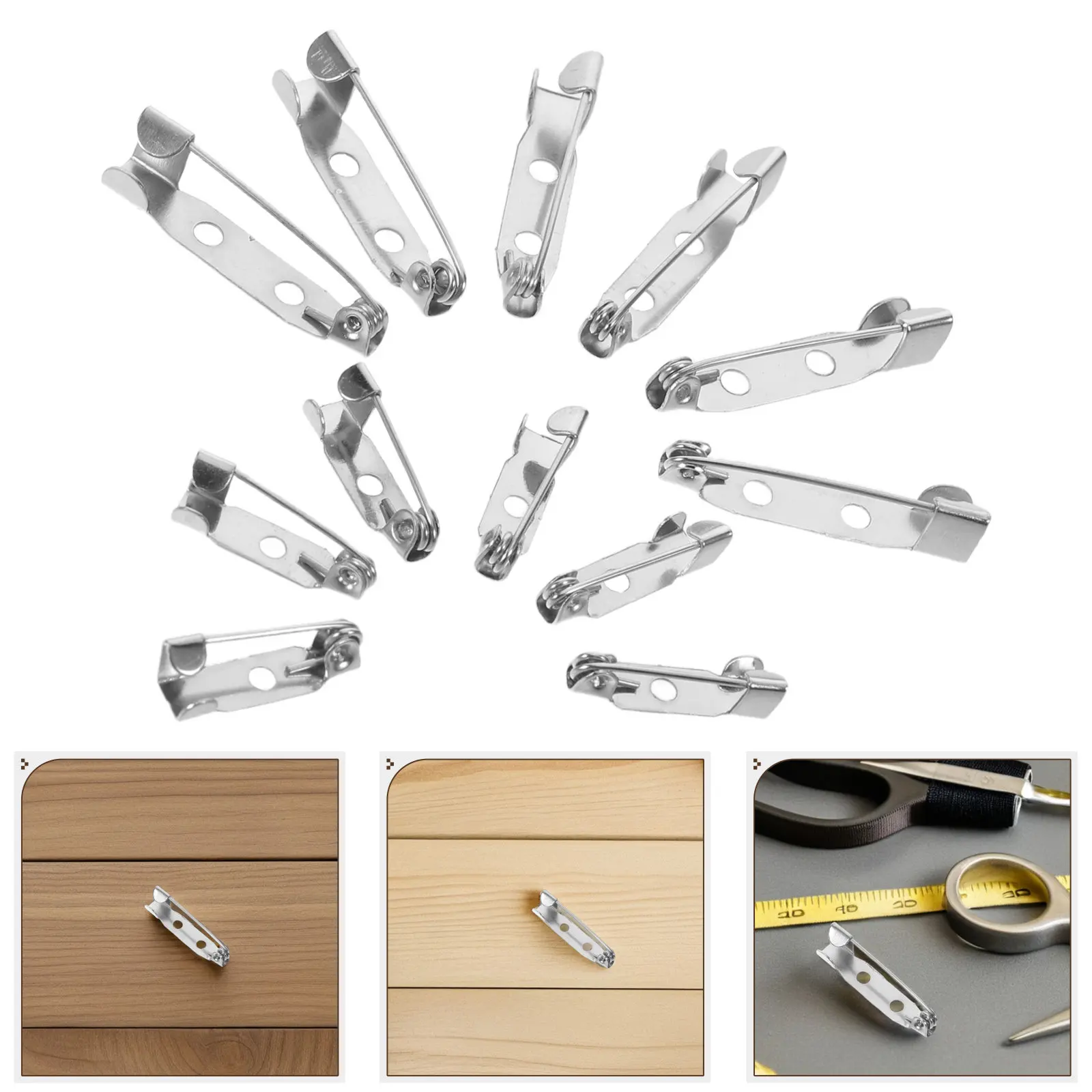 200Pcs Brooch Pin Backs Metal Flat Silver Safety Clasps for Crafts Jewelry Making Badge Pins Name Tags Corsage