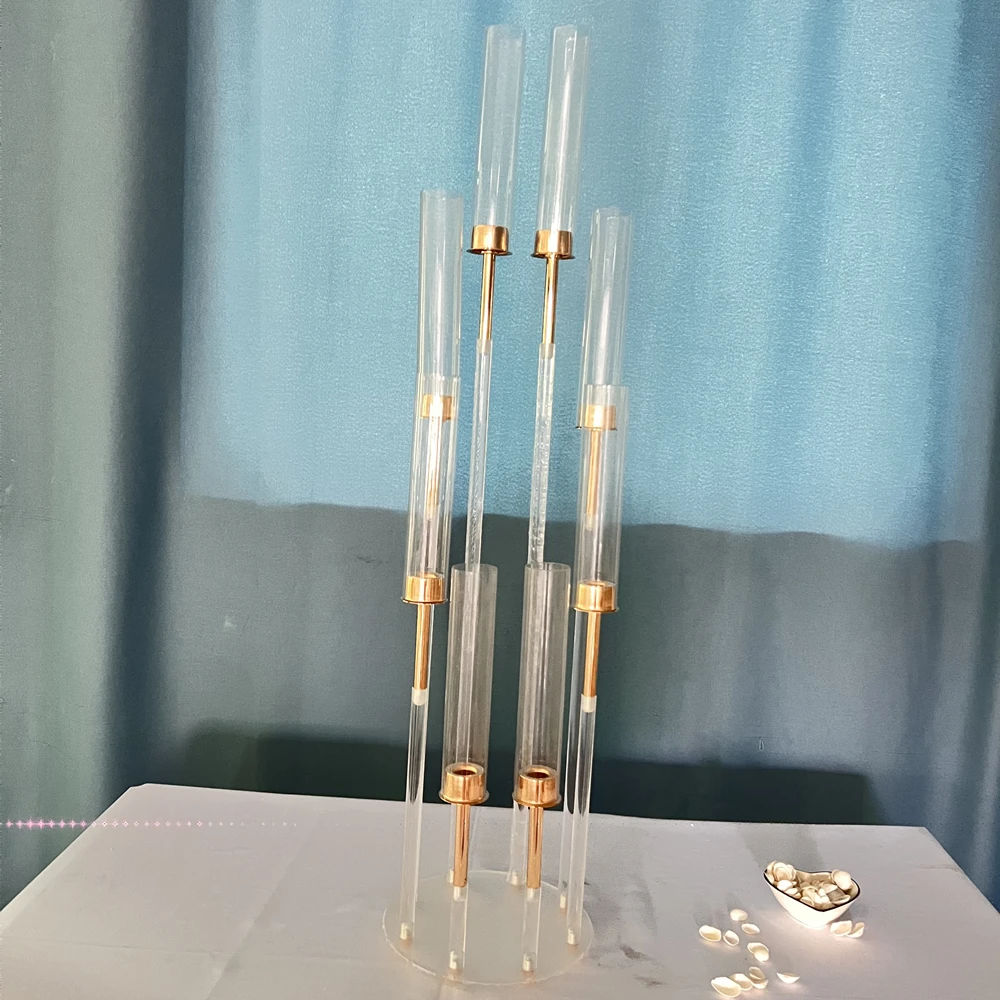 Candelabra Gold and Clear Candle Holders Wedding Candlesticks Table Centerpieces Flower Stand Holder