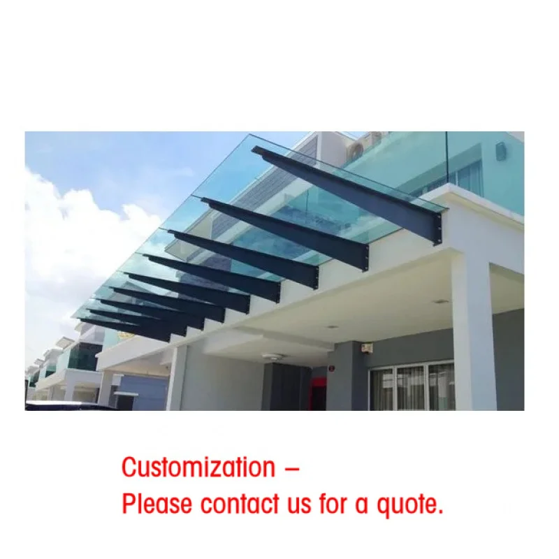 custom.CBMMART High Quality Modern Glass Canopy Hotel Front Door Steel Aluminum Tempered Glass Canopy