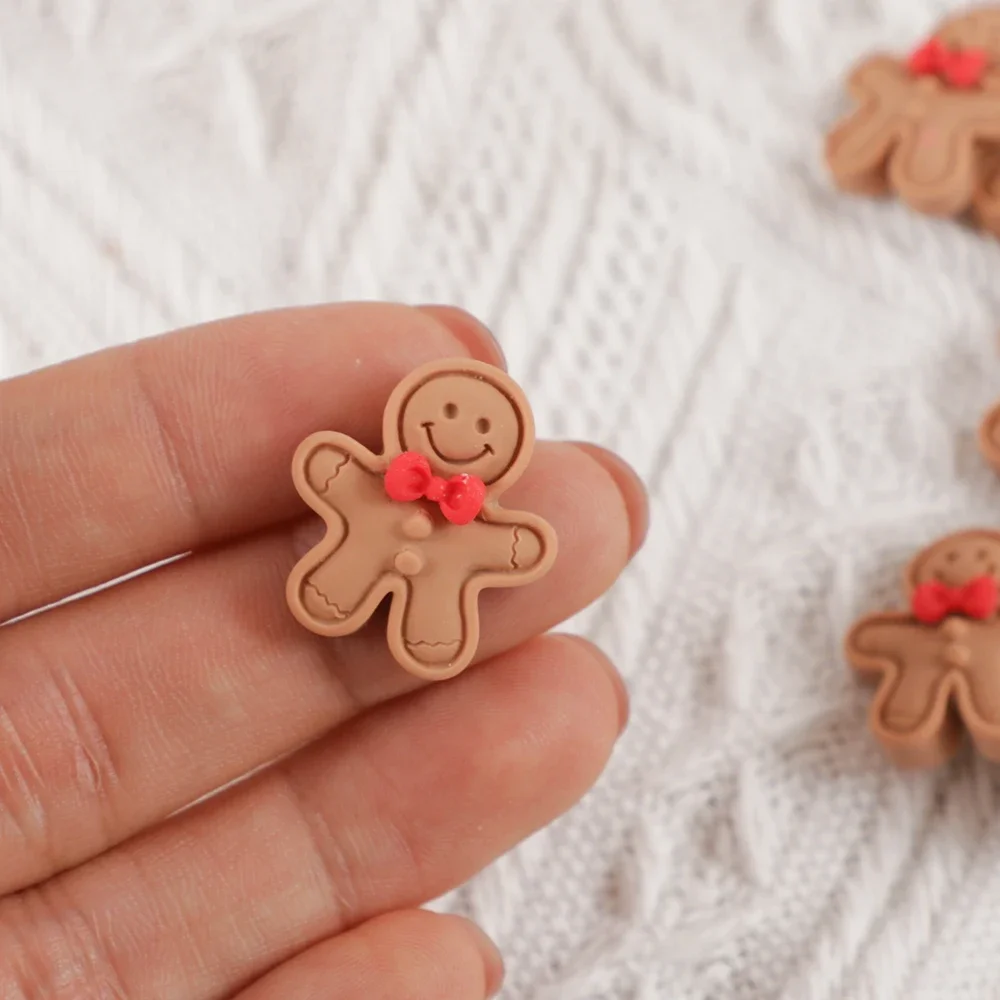 1/20PCS Cartoon Christmas Gingerbread Man Resin Flatback Cabochon Figurine Scrapbook Christmas Embellishment Jewelry Accessories