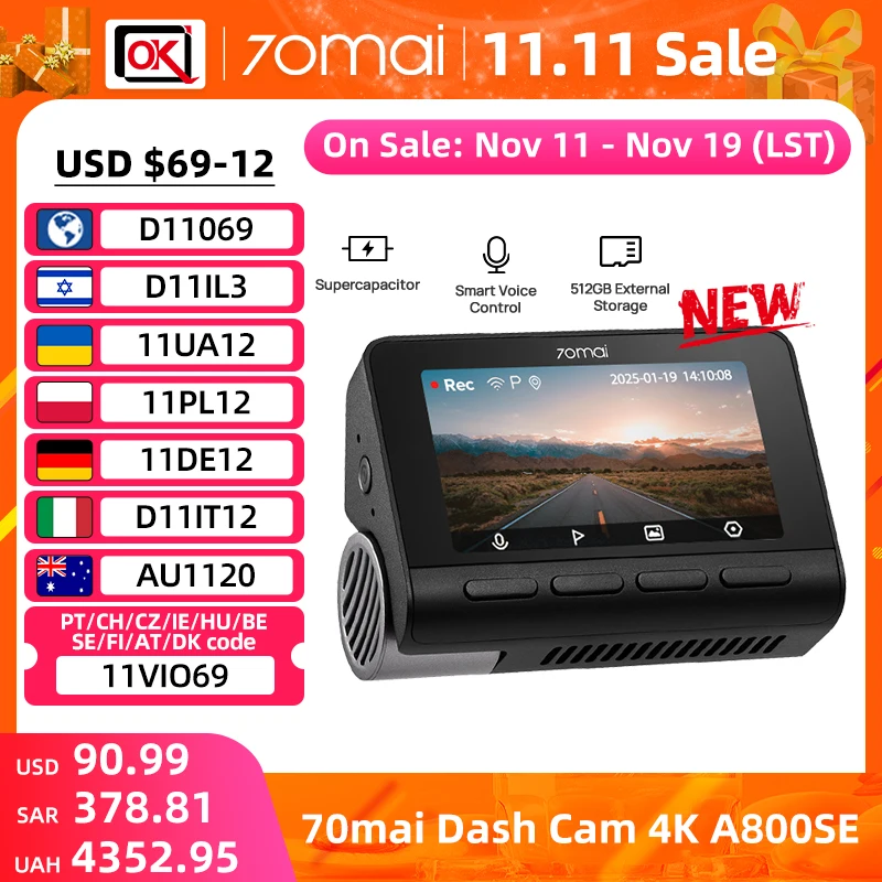 4K Dash Cam with GPS and Parking Mode