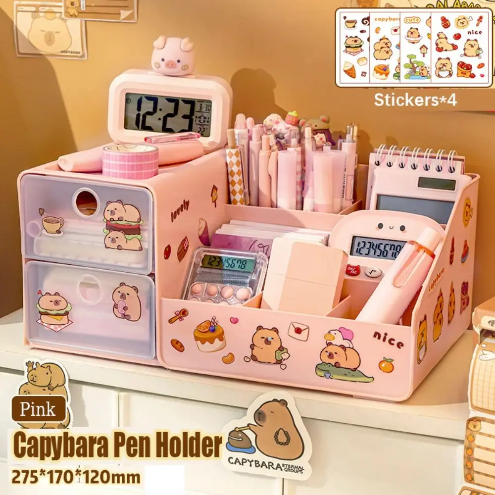 

Durable Plastic Desk Organiser Large Capacity Capybara Pencil Case Multi Grid Desk Tidy Desktop Storage Box Cosmetics