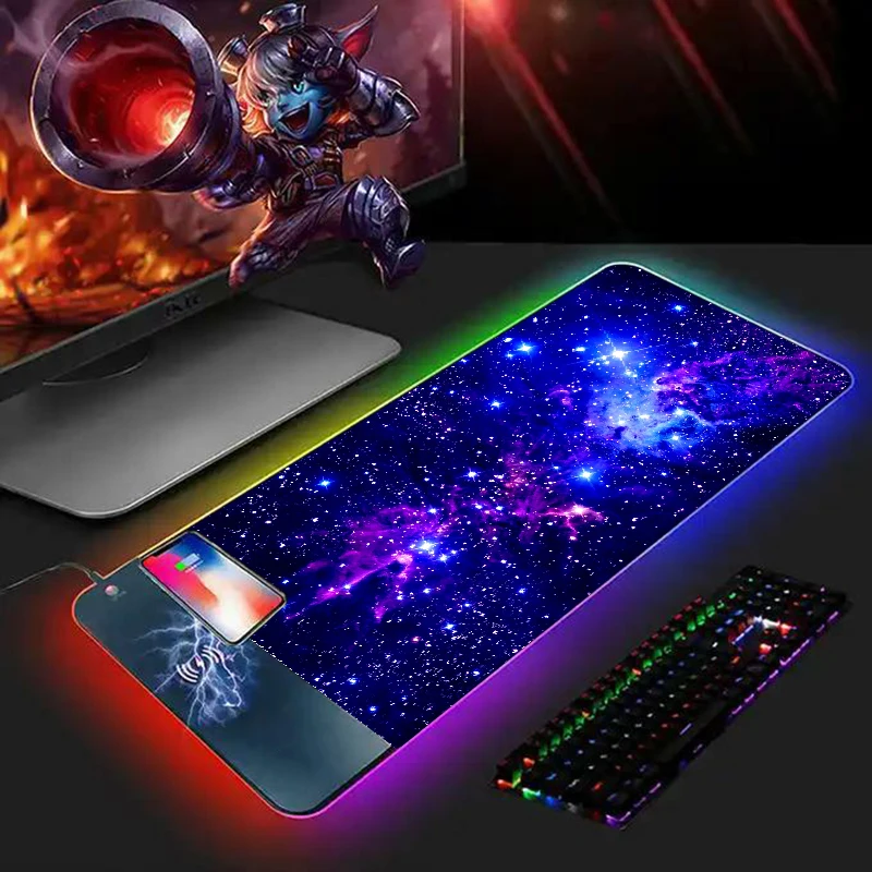 

800X300MM RGB Mouse Pads Star LED Mouse Pad Wiht Wireless Charger for Mobile Phone Charging Mat for IPhone 13 X/8 Plus Samsung