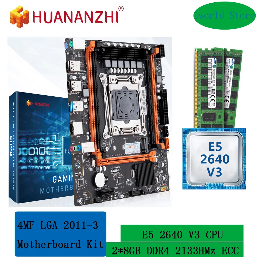 

HUANANZHI kit xeon x99 4MF motherboard LGA 2011 v3 E5 2640 V3 CPU and ddr4 2133MHz 16GB(2*8GB) RECC memory combo M.2 NVME