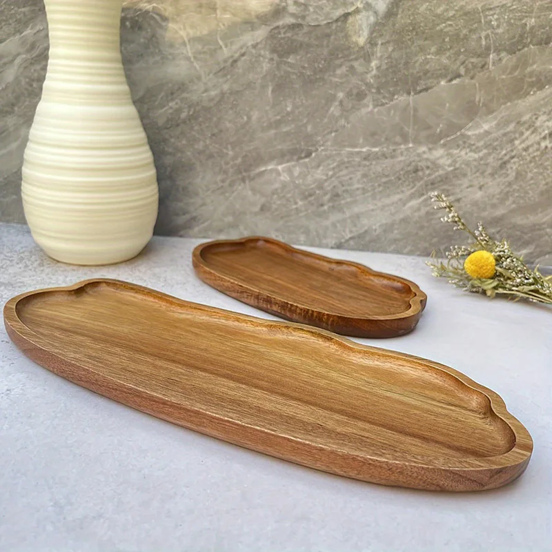 Japanese Style Wooden Tea Coffee Tray Fruit Dessert Candy Plate Wood Decorative Bread Snack Cake Food Dish Trays Tableware