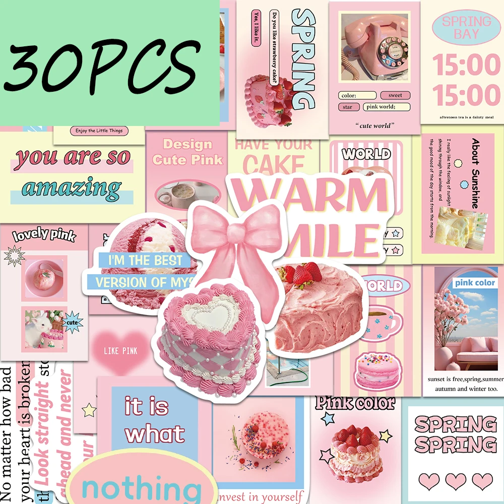 

30PCS pink series stickers, suitable for decorating envelopes, gift boxes, refrigerators, phone cases, waterproof stickers