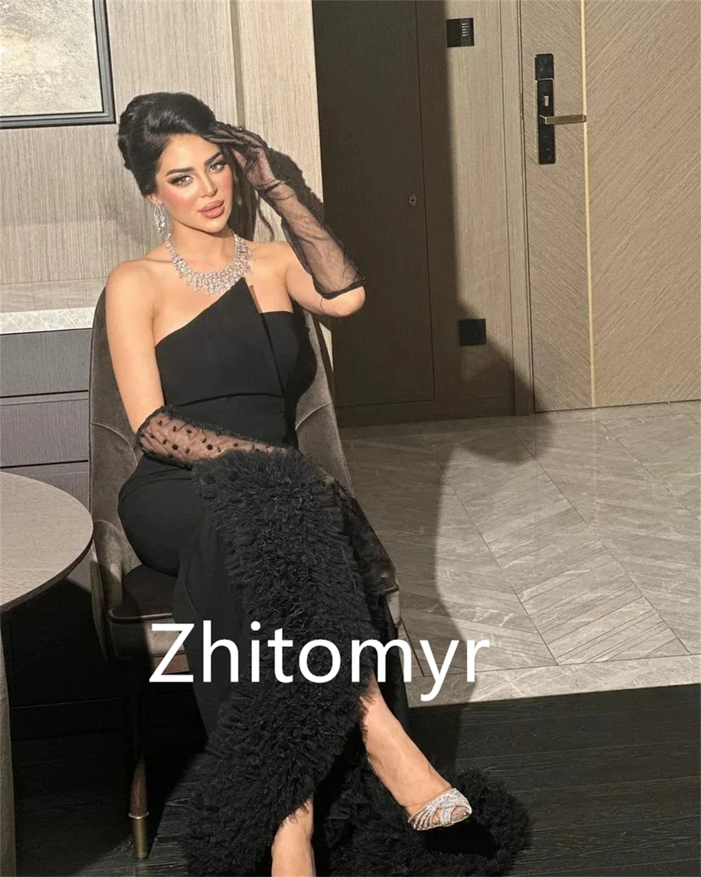 Customized Fashion Elegant Strapless A-line Quinceanera Dresses Beading Floor length Tulle Skirts Charmeuse prom dress 2023 فسات