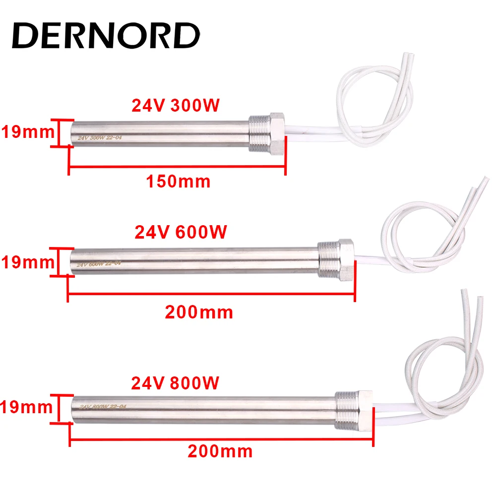 3/4\'\' NPT Thread Cartridge Immersion Heater 300W 500W 600W 800W 1000W Electric Water Heating Element 24V 36V 48V Diameter 19MM