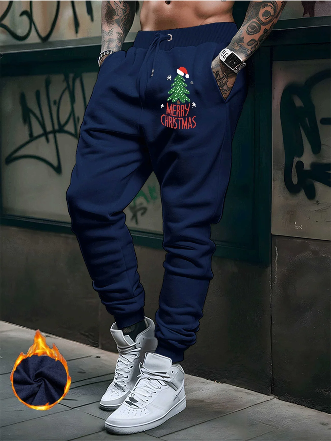Noel‑trendy Merry Christmas Xmas Tree Snowflake Graphic Print Stylish Tapered Sweatpants Men Hip Hop Sports Jogger Trousers