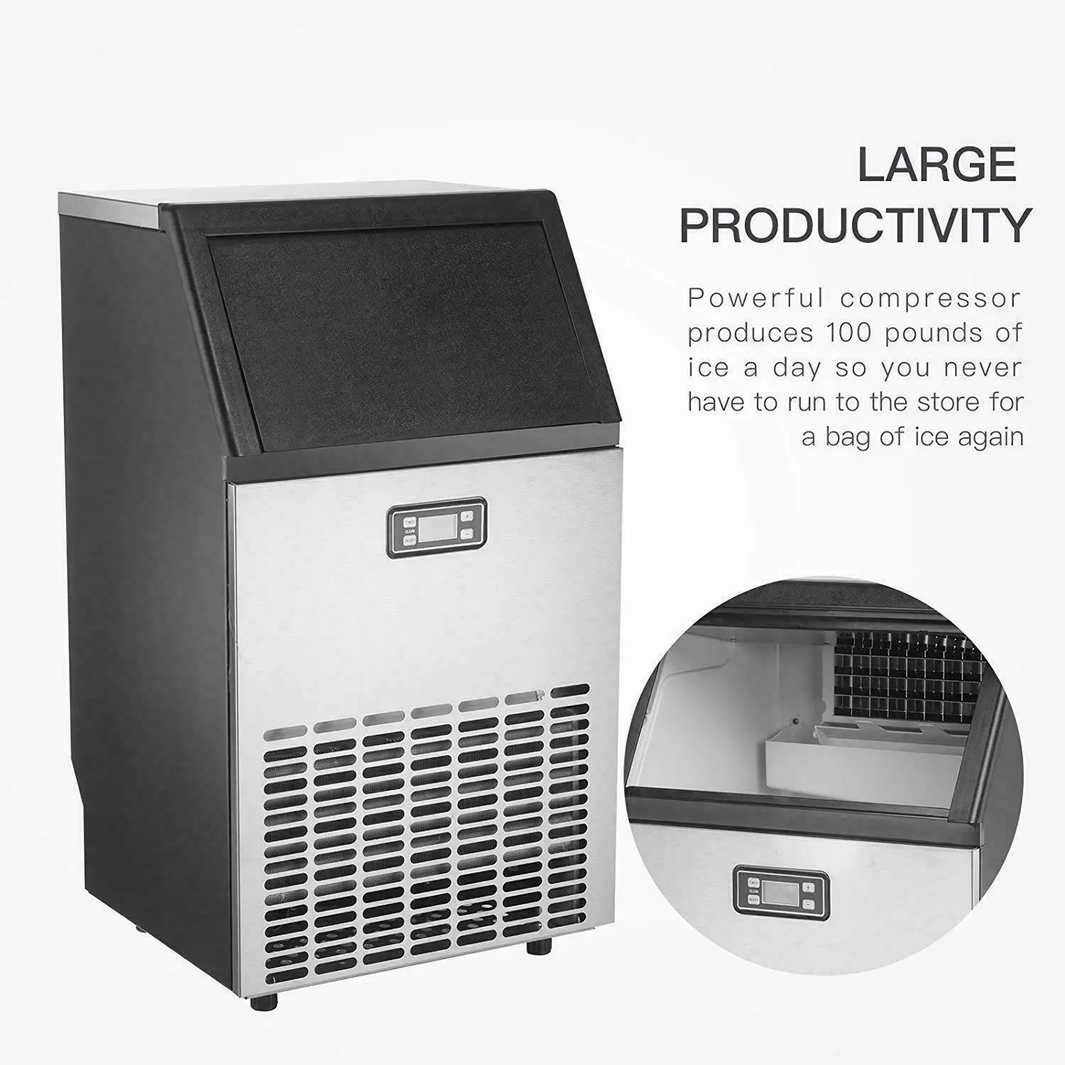 Smad Commercial Autônomo Ice Maker, Sob Contador, Auto Limpo, Armazenamento, Bar, Cafetaria, 33LBS, 100 LBS, 24H, 45Pcs, 11-20Mins