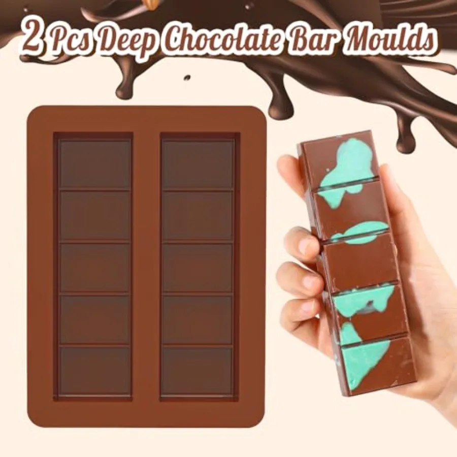 Small Dubai Deep Chocolate Bar Molds 2 Pack Deep with Scraper Thick Silicone Chocolate Molds for Stuffed Bar Mini Chocolate Can